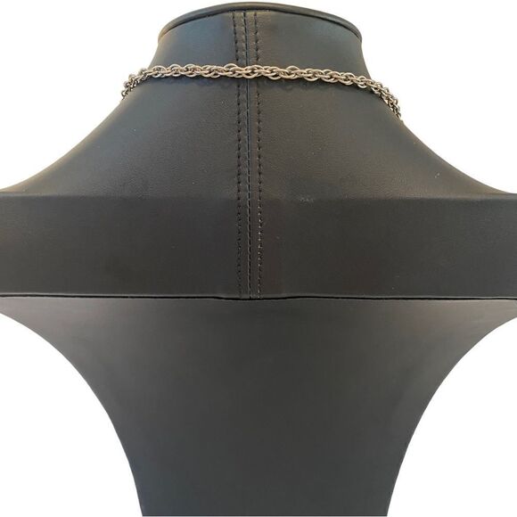 Vintage Silver Toned Faux Turquoise Circular Pendant on Rope Chain - Picture 5 of 6